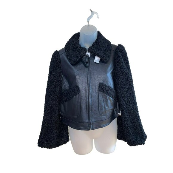 NWT MAX STUDIO LONDON Faux Leather Jacket With Fur Sleeves And Collar Size Mediu - Picture 8 of 8